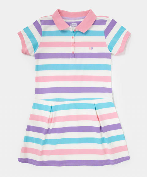 Vestido Tipo Polo Para Niña En Algodón Color Marfil Con Rayas