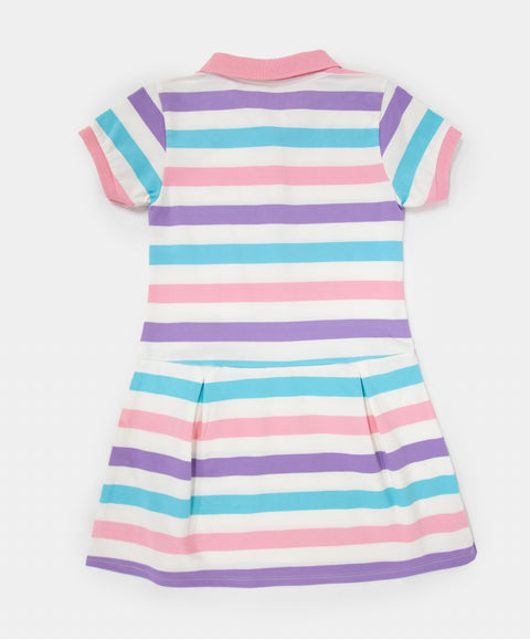 Vestido Tipo Polo Para Niña En Algodón Color Marfil Con Rayas