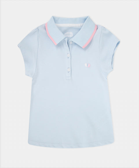Camiseta Tipo Polo Para Bebé Niña En Algodón Color Azul Claro