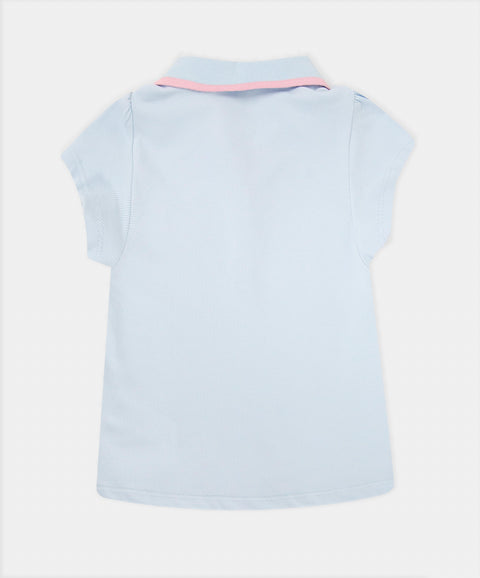 Camiseta Tipo Polo Para Bebé Niña En Algodón Color Azul Claro
