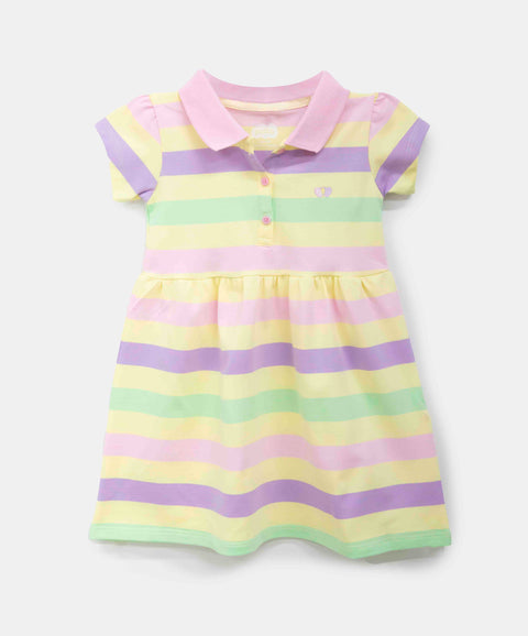 Vestido Tipo Polo Para Bebé Niña En Algodón Color Amarillo Con Rayas