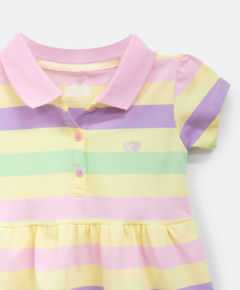 Vestido Tipo Polo Para Bebé Niña En Algodón Color Amarillo Con Rayas