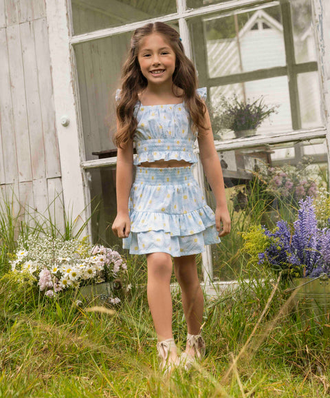 Conjunto Blusa Y Falda Para Niña Color Azul Claro