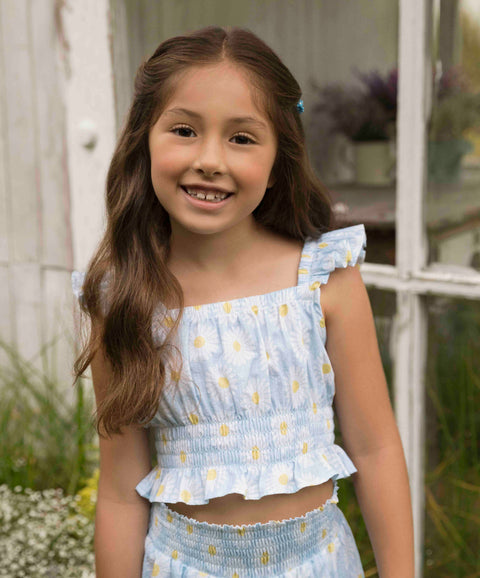 Conjunto Blusa Y Falda Para Niña Color Azul Claro