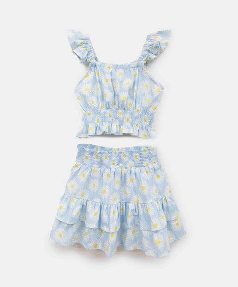 Conjunto Blusa Y Falda Para Niña Color Azul Claro