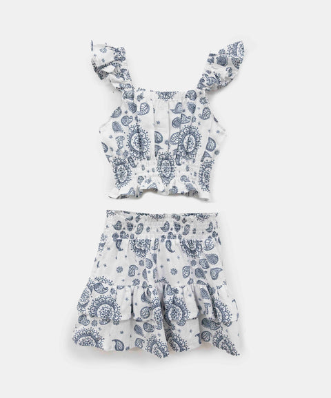 Conjunto Blusa Y Falda Para Niña Color Azul Estampado
