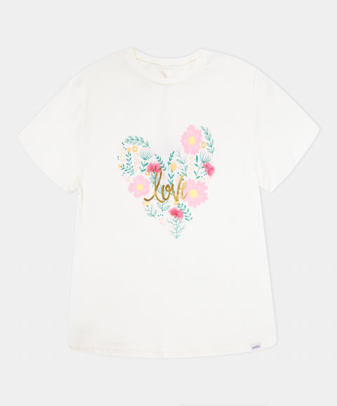 Camiseta Manga Corta Para Niña En Licra Color Marfil