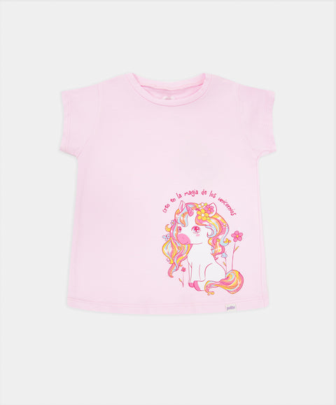 Camiseta Manga Corta Para Bebe Niña En Licra Color Rosado Claro