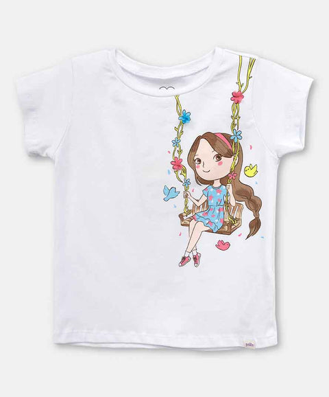 Camiseta Manga Corta Para Bebe Niña En Licra Color Blanco