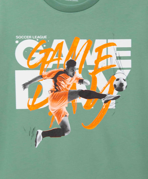 Camiseta Manga Corta Para Niño En Tela Suave Color Verde Oliva