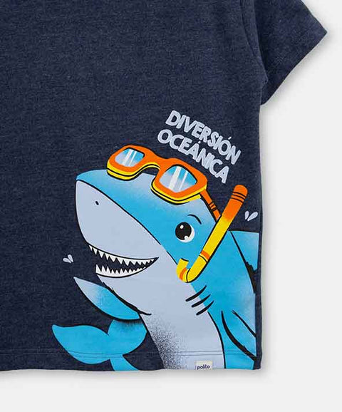 Camiseta Manga Corta Para Bebe Niño En Tela Suave Color Azul Cross
