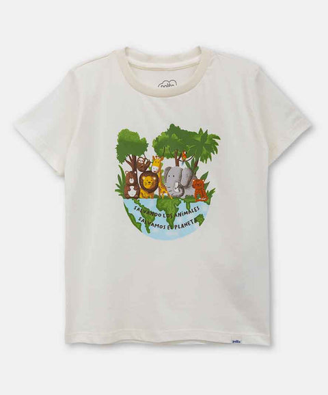 Camiseta Manga Corta Para Bebe Niño En Tela Suave Color Marfil
