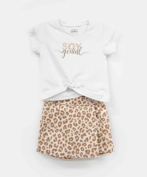 Conjunto Camiseta Y Falda Short Para Bebé Niña Color Blanco