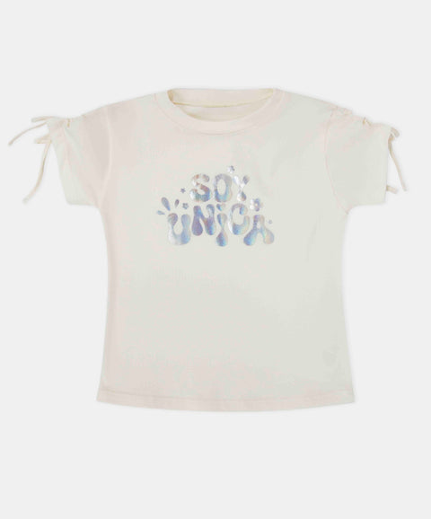 Camiseta Manga Corta Para Bebe Niña En Licra Color Marfil