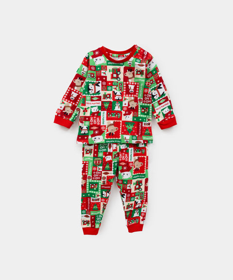 Pijama Navideña Unisex Para Bebés En Tela Suave Color Rojo Estampado