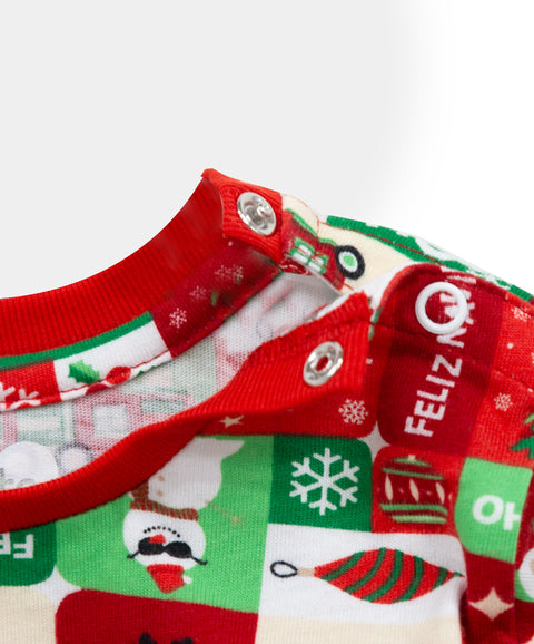 Pijama Navideña Unisex Para Bebés En Tela Suave Color Rojo Estampado