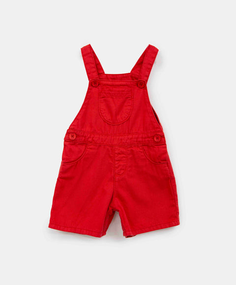 Overol Corto Para Recién Nacido En Twill Color Rojo