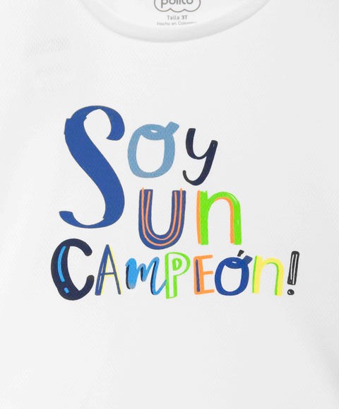 Camiseta Deportiva Para Bebe Niño En Malla Color Blanco