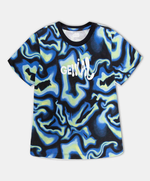 Camiseta Manga Corta Para Niño En Tela Suave Color Azul Estampado