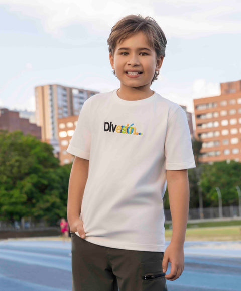 Camiseta Manga Corta Para Niño En Tela Suave Color Marfil