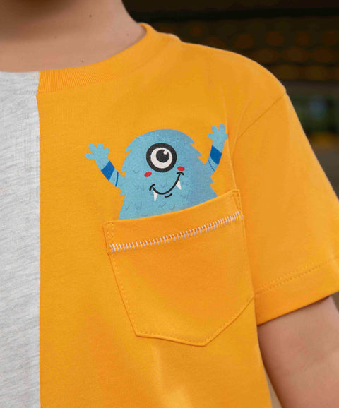 Camiseta Manga Corta Para Bebe Niño En Tela Suave Color Naranja