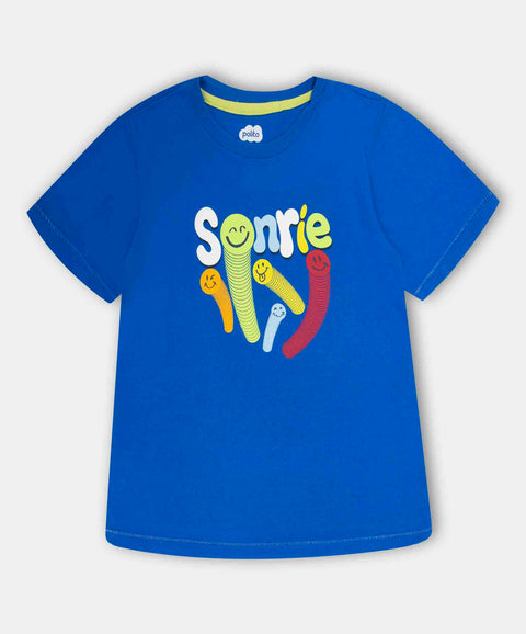 Camiseta Manga Corta Para Bebe Niño En Tela Suave Color Azul Eléctrico
