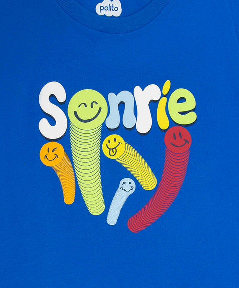 Camiseta Manga Corta Para Bebe Niño En Tela Suave Color Azul Eléctrico