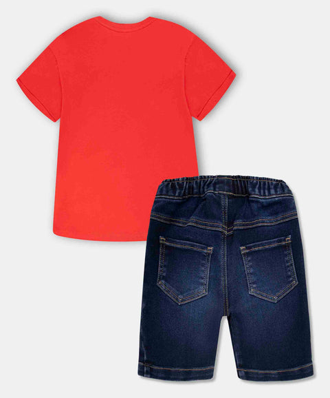 Conjunto De Camiseta Y Bermuda Para Bebé Niño Color Rojo