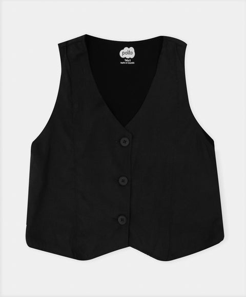 Chaleco Para Niña En Twill Color Negro