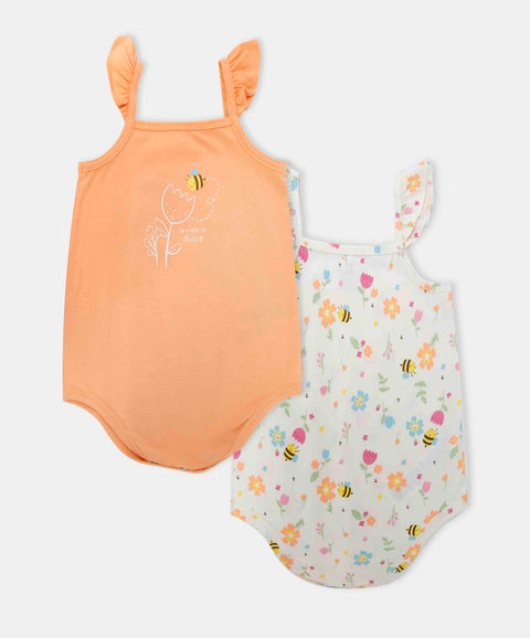 Set Body X2 Para Recién Nacida En Tela Suave Color Mandarina Y Marfil