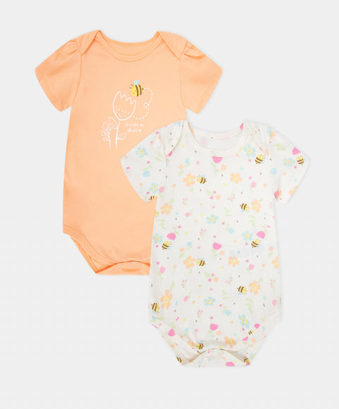 Set Body X2 Para Recién Nacida En Tela Suave Color Mandarina Y Marfil