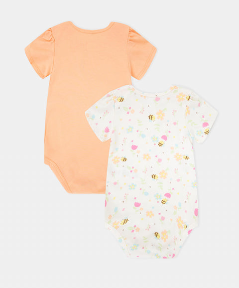 Set Body X2 Para Recién Nacida En Tela Suave Color Mandarina Y Marfil