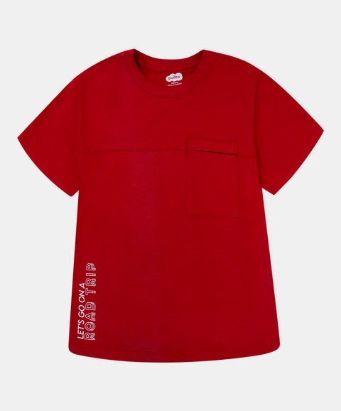 Camiseta Manga Corta Para Niño En Tela Suave Color Rojo Vino