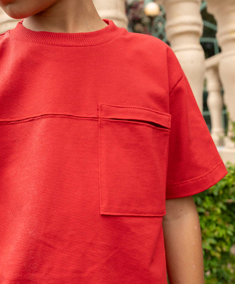 Camiseta Manga Corta Para Niño En Tela Suave Color Rojo Vino