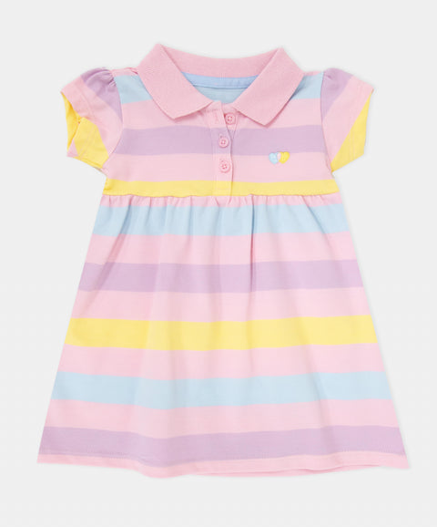 Vestido Tipo Polo Para Recién Nacida En Algodón Color Rosado Con Rayas