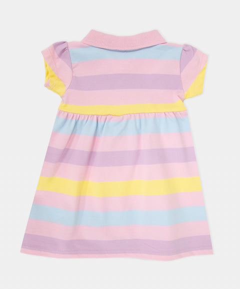 Vestido Tipo Polo Para Recién Nacida En Algodón Color Rosado Con Rayas
