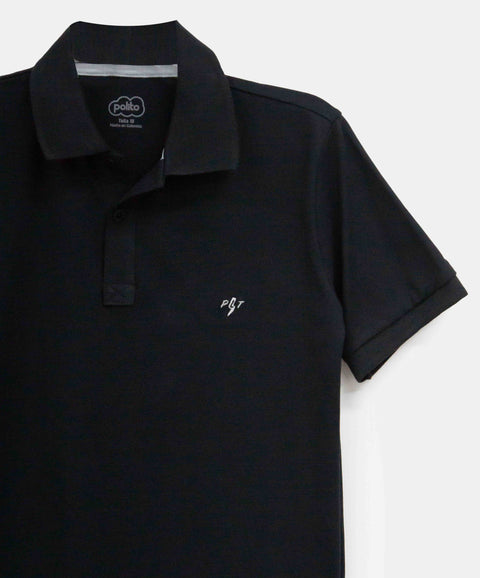 Camiseta Tipo Polo Niño En Algodón Color Negro