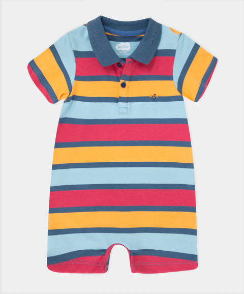 Mameluco Tipo Polo Para Recién Nacido Color Azul Con Rayas