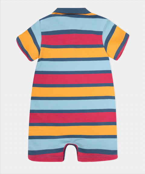 Mameluco Tipo Polo Para Recién Nacido Color Azul Con Rayas
