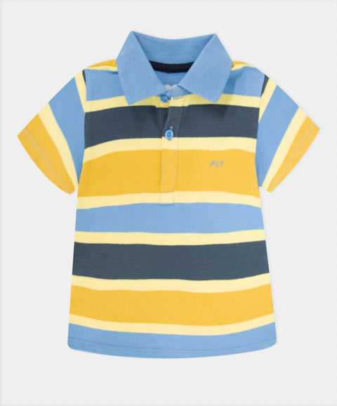 Camiseta Tipo Polo Para Recién Nacido En Algodón Color Amarillo Con Rayas