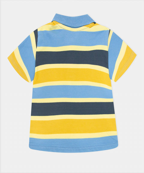 Camiseta Tipo Polo Para Recién Nacido En Algodón Color Amarillo Con Rayas