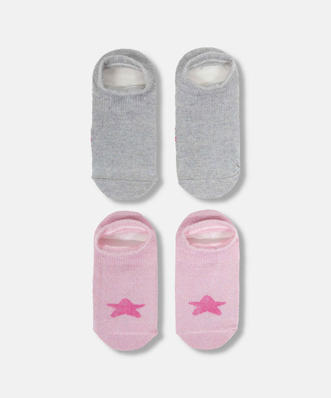 Medias Tobilleras X2 Para Niña En Algodón Color Gris y Rosado