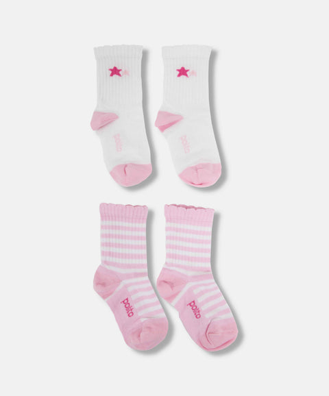 Medias Largas X2 Para Bebé Niña En Algodón Color Rosado Y Blanco