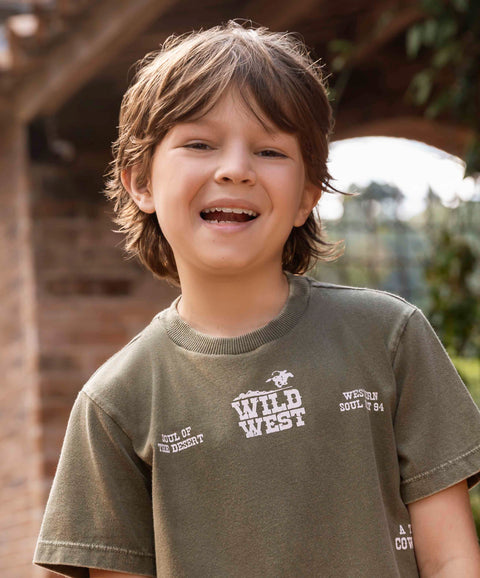 Camiseta Manga Corta Para Niño En Tela Suave Color Verde Militar