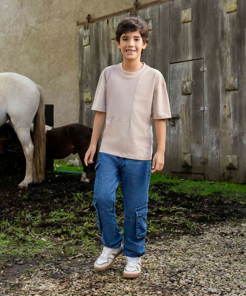 Camiseta Manga Corta Para Niño En Tela Suave Color Arena