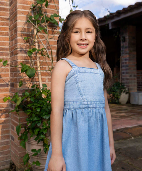 Vestido Corto Para Niña En Índigo Tono Claro