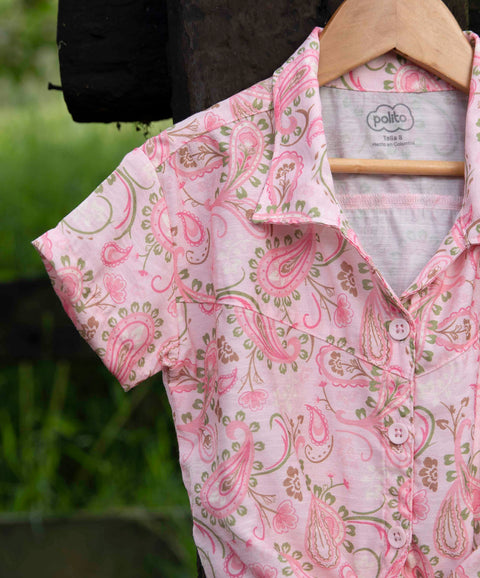 Camisa Estampada Manga Corta Para Niña Color Rosa Pálido
