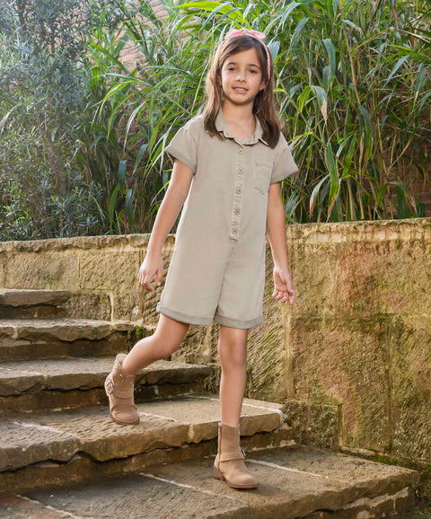 Enterizo Corto Para Niña Color Verde Aceituna
