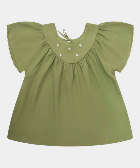 Blusa Manga Corta Para Bebe Niña Color Verde Aceituna