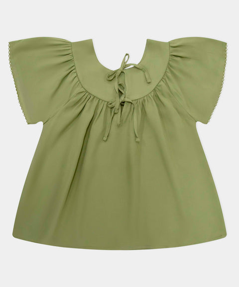 Blusa Manga Corta Para Bebe Niña Color Verde Aceituna